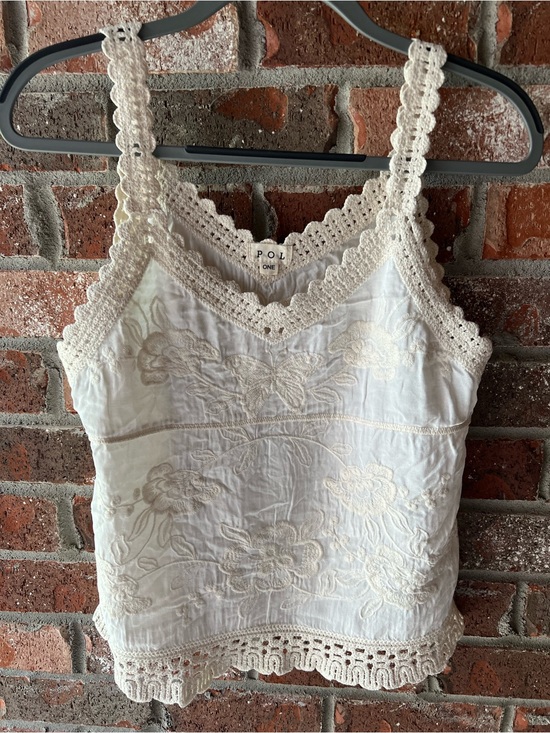 POL Tops - P.O.L. Crochet Trim Floral Embroidered Tank - Cream size One